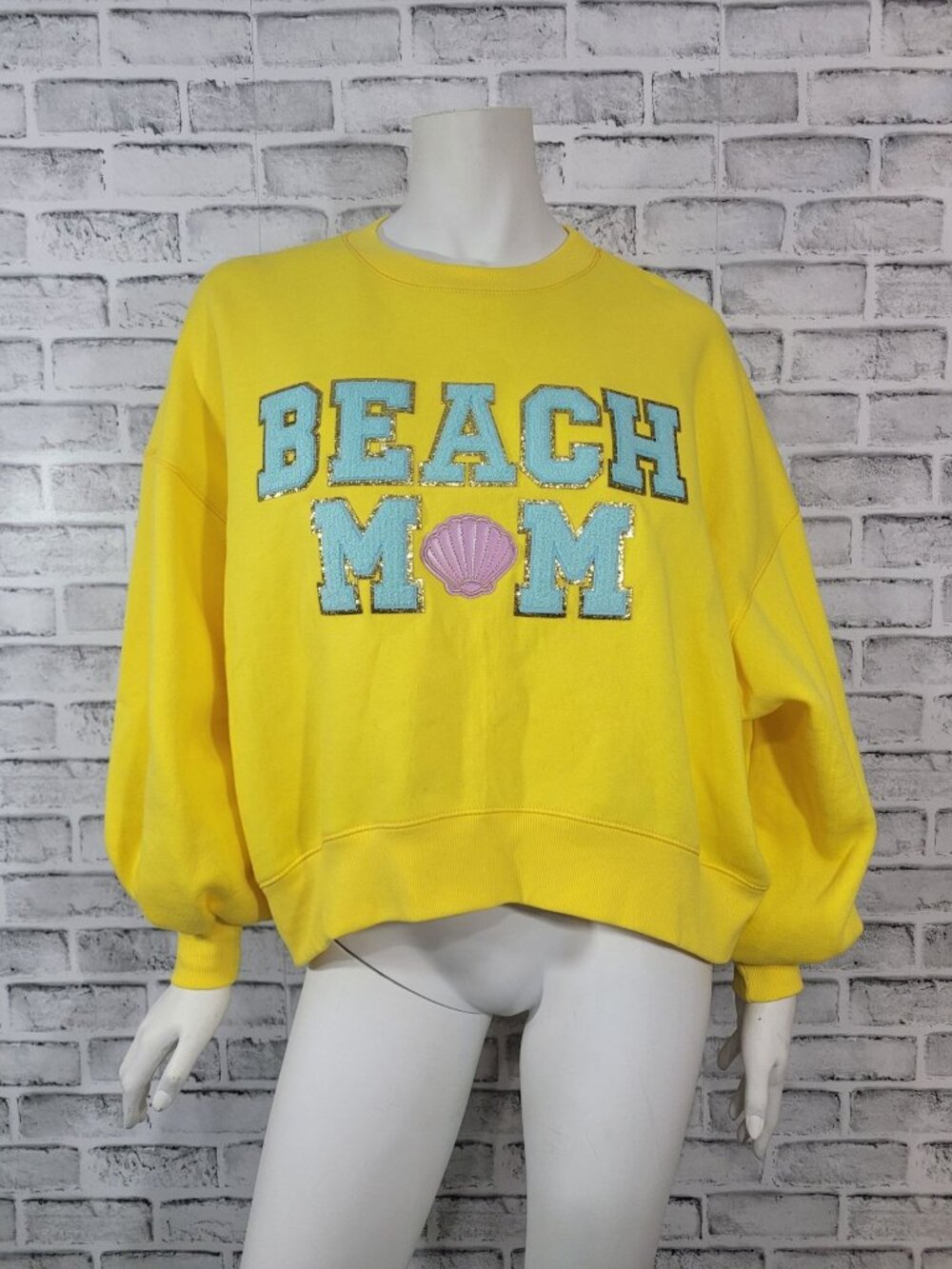 NWOT Judith March Beach Mom Chenille Mermaid Sweatshirt Yellow Medium - READ